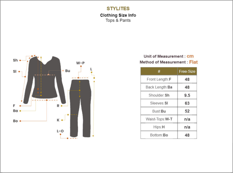 Stylites Bohemian Long Sleeve Crop Top and Pants Set Size Chart