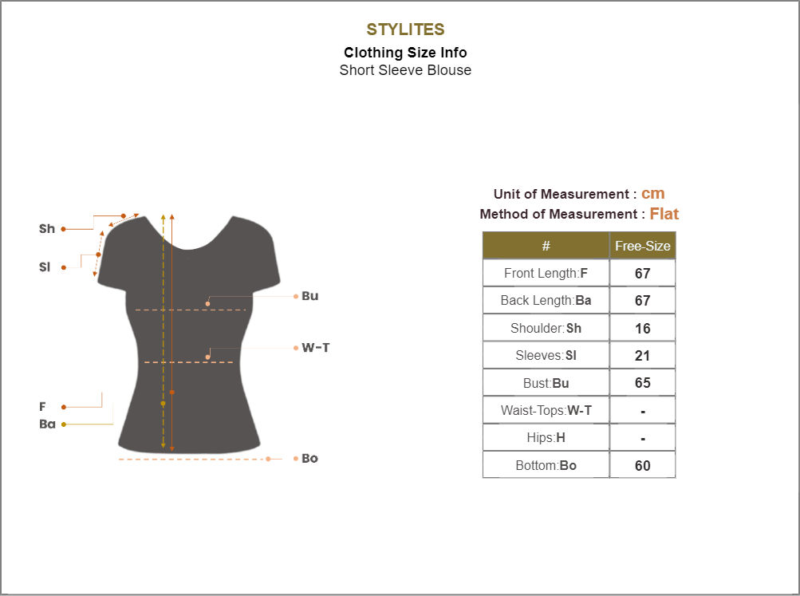 Stylites Round Neck Silk Short Sleeve Blouse with Waistband Size Chart