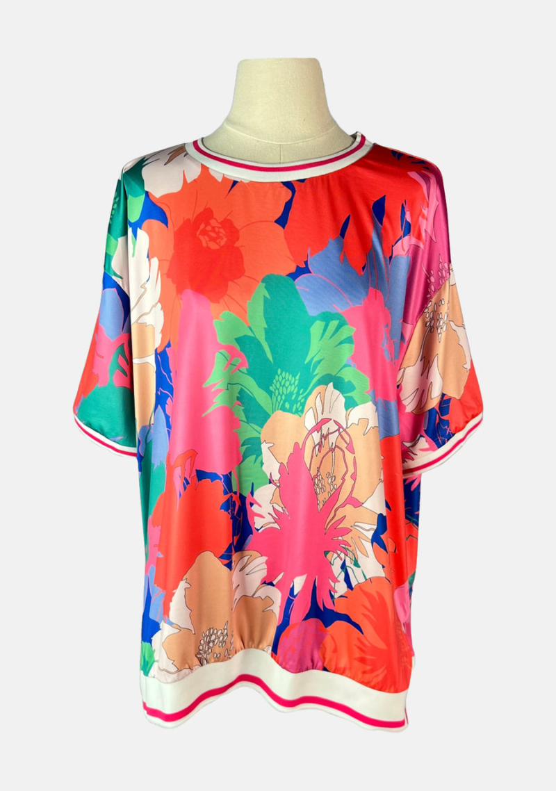 Stylites Round Neck Silk Short Sleeve Blouse with Waistband