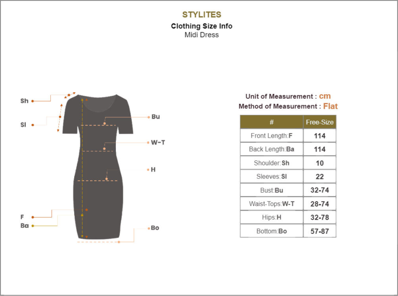 Stylites Pleated Short Sleeve Midi Dress Size Chart