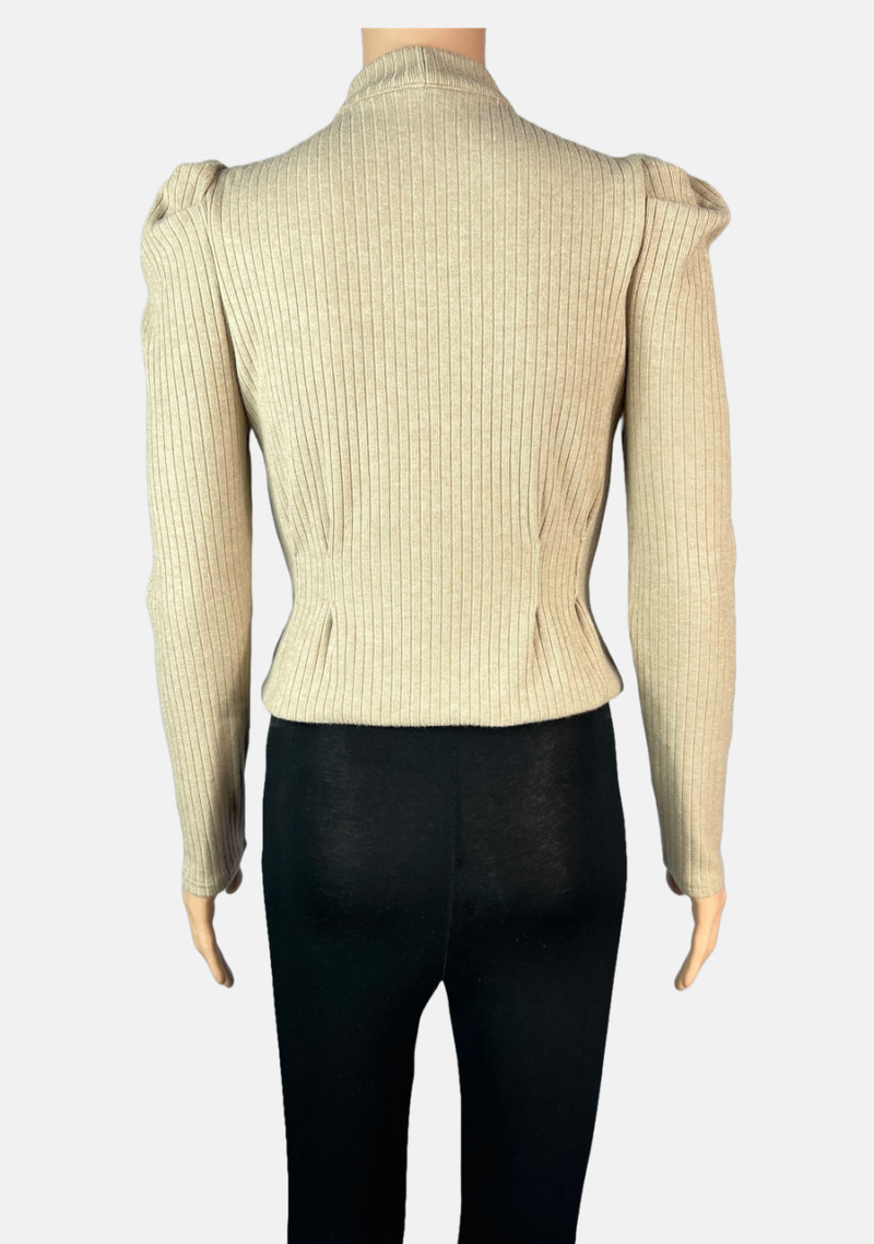 Stylites Slim Knit Cotton Gold Button Long Sleeve Blouse with Turtle Neck