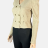 Stylites Slim Knit Cotton Gold Button Long Sleeve Blouse with Turtle Neck