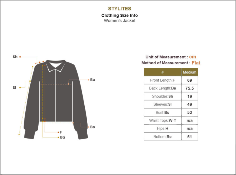 Stylites Casual Zipper Soft Bomber Jacket Size Chart