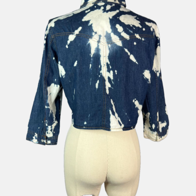 Stylites Denim Tie-Dye Crop Long Sleeve Blouse with Two Pockets