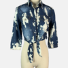 Stylites Denim Tie-Dye Crop Long Sleeve Blouse with Two Pockets