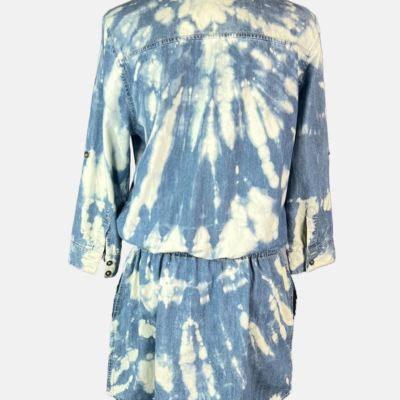 Stylites Tie-Dye Denim Print Long Sleeve Short Dress with Collar