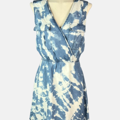 Stylites Tie-Dye V-Neck Denim Print Sleeveless Short Dress