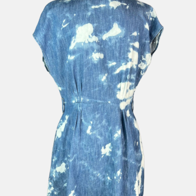 Stylites Tie-Dye V-Neck Soft Denim Print Sleeveless Short Dress with Collar