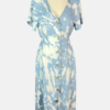 Stylites Tie-Dye V-Neck Light Denim Print Short Sleeve Midi Dress with Collar