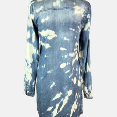 Stylites Tie-Dye Light Denim Print Long Sleeve Short Dress with Collar