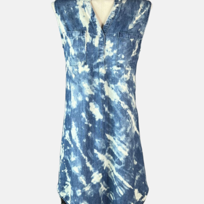 Stylites Tie-Dye V-Neck Light Denim Print Sleeveless Short Dress