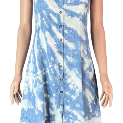 Stylites Tie-Dye V-Neck Light Denim Print Short Sleeve Dress with Back Strings