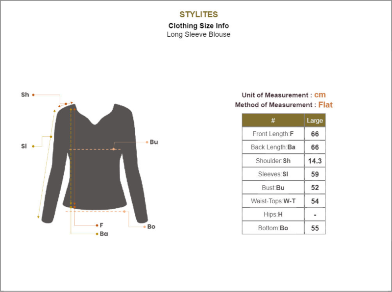 Stylites Soft Denim Long Sleeve Blouse with Collar Size Chart