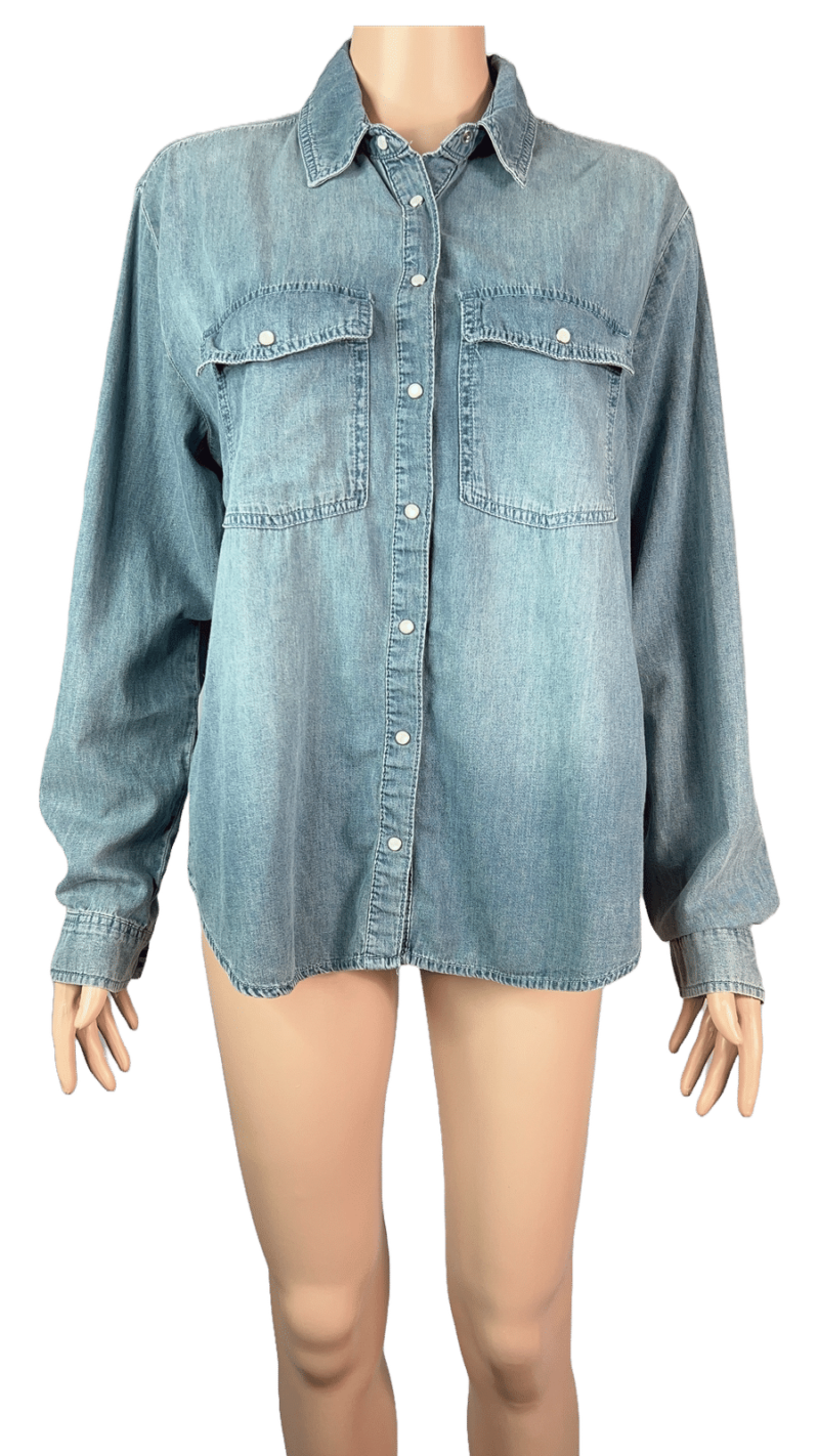 Stylites Soft Denim Long Sleeve Blouse with Collar