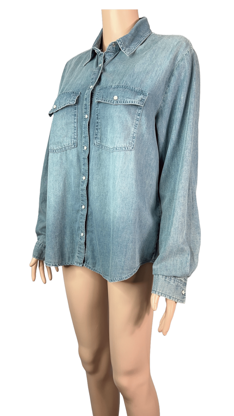 Stylites Soft Denim Long Sleeve Blouse with Collar