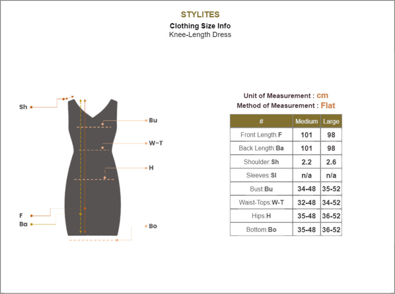 Stylites Jersey Bodycon Sleeveless Knee-Length Dress Size Chart