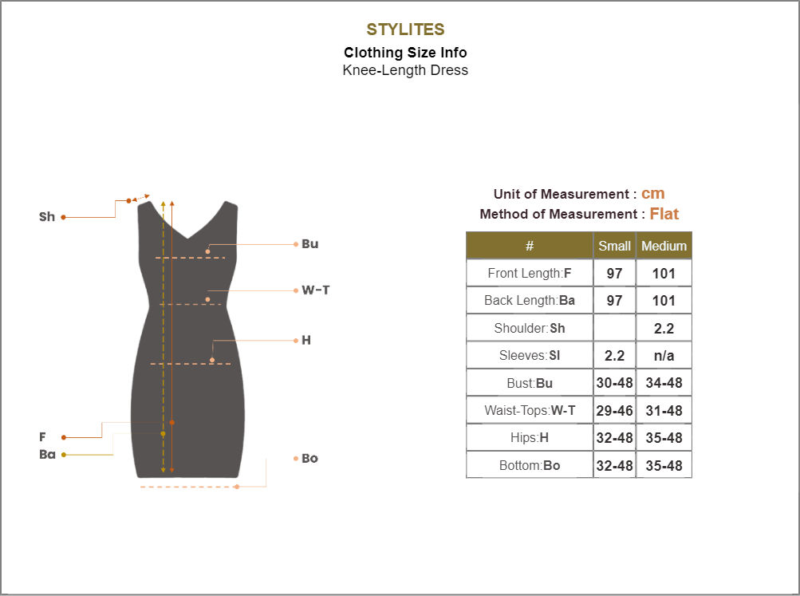 Stylites Jersey Bodycon Sleeveless Knee-Length Dress Size Chart