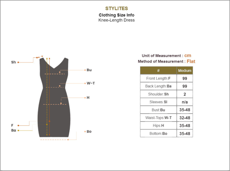 Stylites Jersey Bodycon Sleeveless Knee-Length Dress Size Chart