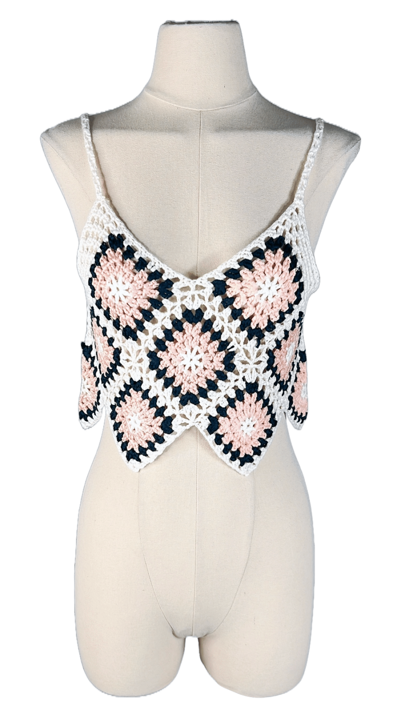 Stylites Hand Made Crochet Spaghetti Crop Top Blouse