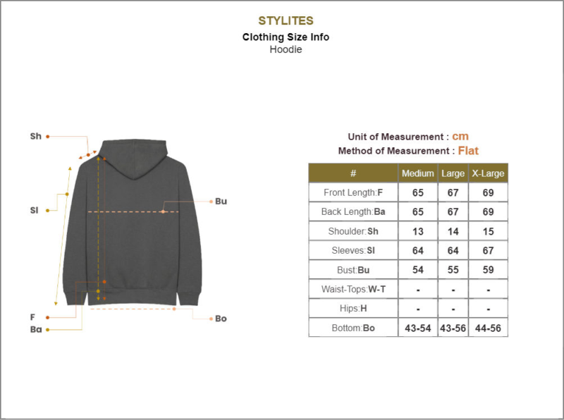 Stylites Off White HIp-Hop Hoodies Outwear Clothing Size Chart