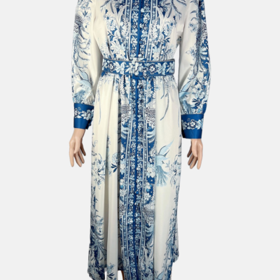 Stylites Women's Vintage Retro Flower Prints Elegant Button-Up Cardigan Maxi Dress