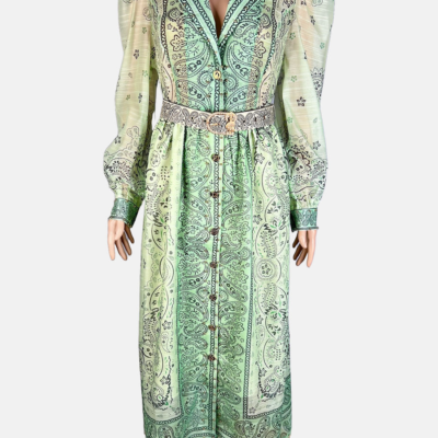 Stylites Women's Bohemian Chiffon Long Sleeve Maxi Dress with Gold Beads Design and Belt