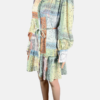 Stylites Zimmerman Inspired Bohemian Print Patchwork Long Sleeve Mini Dress with Camisole and String Belt