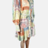 Stylites Zimmerman Inspired Bohemian Print Patchwork Long Sleeve Mini Dress with Camisole and String Belt