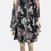 Stylites Flower Print Silk Long Sleeve with Neck Flower Cut-outs Jumpsuit Short Dress