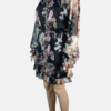 Stylites Flower Print Silk Long Sleeve with Neck Flower Cut-outs Jumpsuit Short Dress