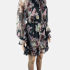 Stylites Flower Print Silk Long Sleeve with Neck Flower Cut-outs Jumpsuit Short Dress