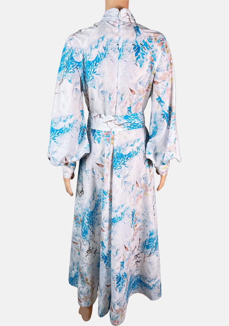 Stylites Floral Pattern High Neck Lantern Long Sleeves Maxi Long Dress