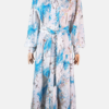 Stylites Floral Pattern High Neck Lantern Long Sleeves Maxi Long Dress