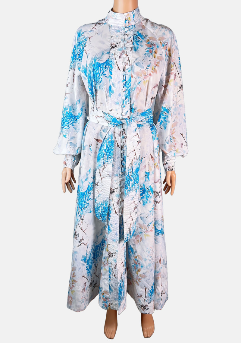 Stylites Floral Pattern High Neck Lantern Long Sleeves Maxi Long Dress