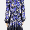 Stylites Floral Print Design Flower Decorative Button-Front Lantern Long Sleeve Mini Dress with Matching Belt