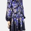 Stylites Floral Print Design Flower Decorative Button-Front Lantern Long Sleeve Mini Dress with Matching Belt