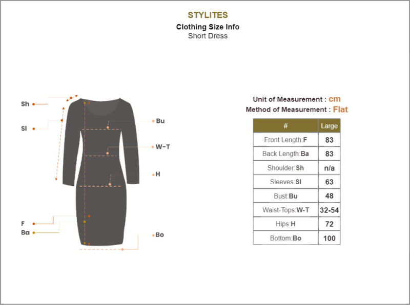 Stylites Zimmerman Inspired Bohemian Silk Long Sleeve Mini Dress with Matching Camisole Size Chart