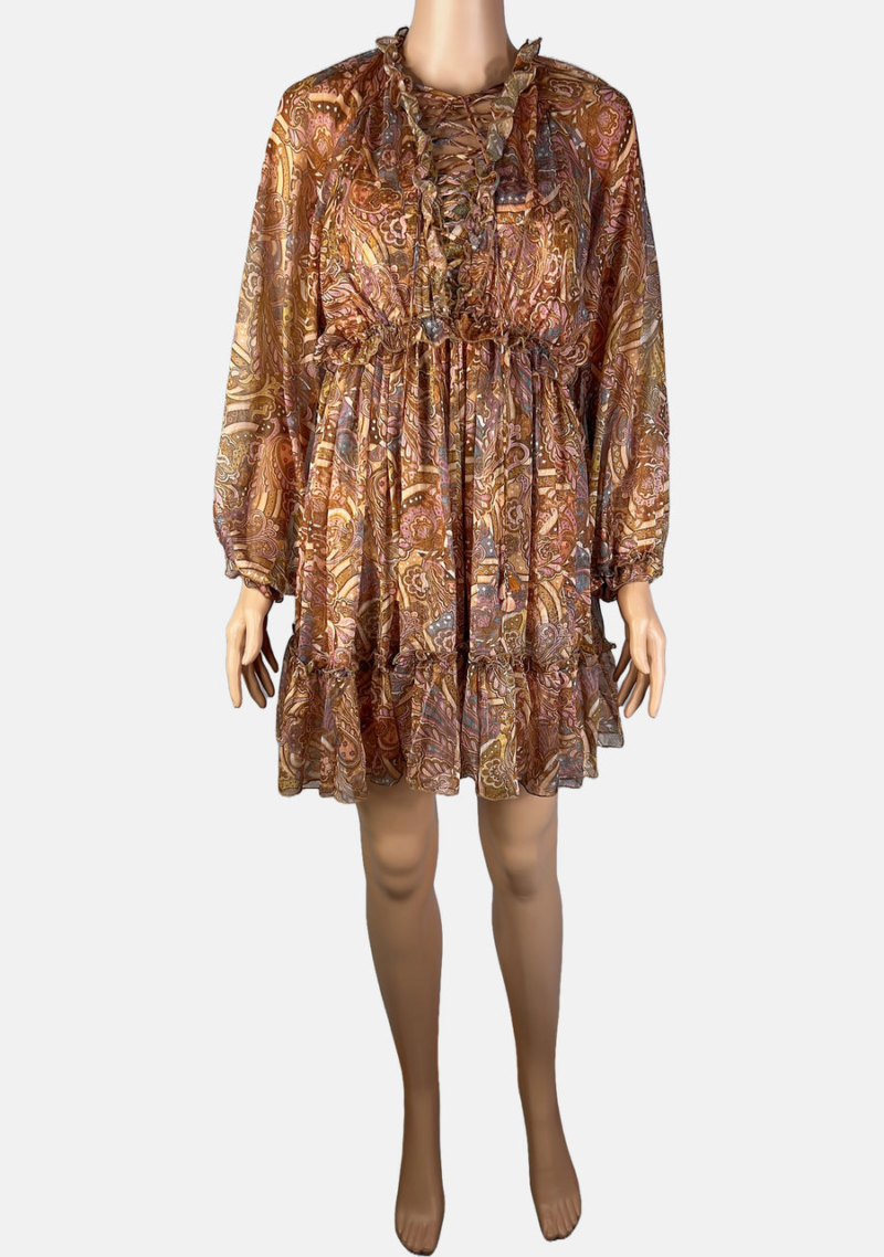 Stylites Zimmerman Inspired Bohemian Silk Long Sleeve Mini Dress with Matching Camisole