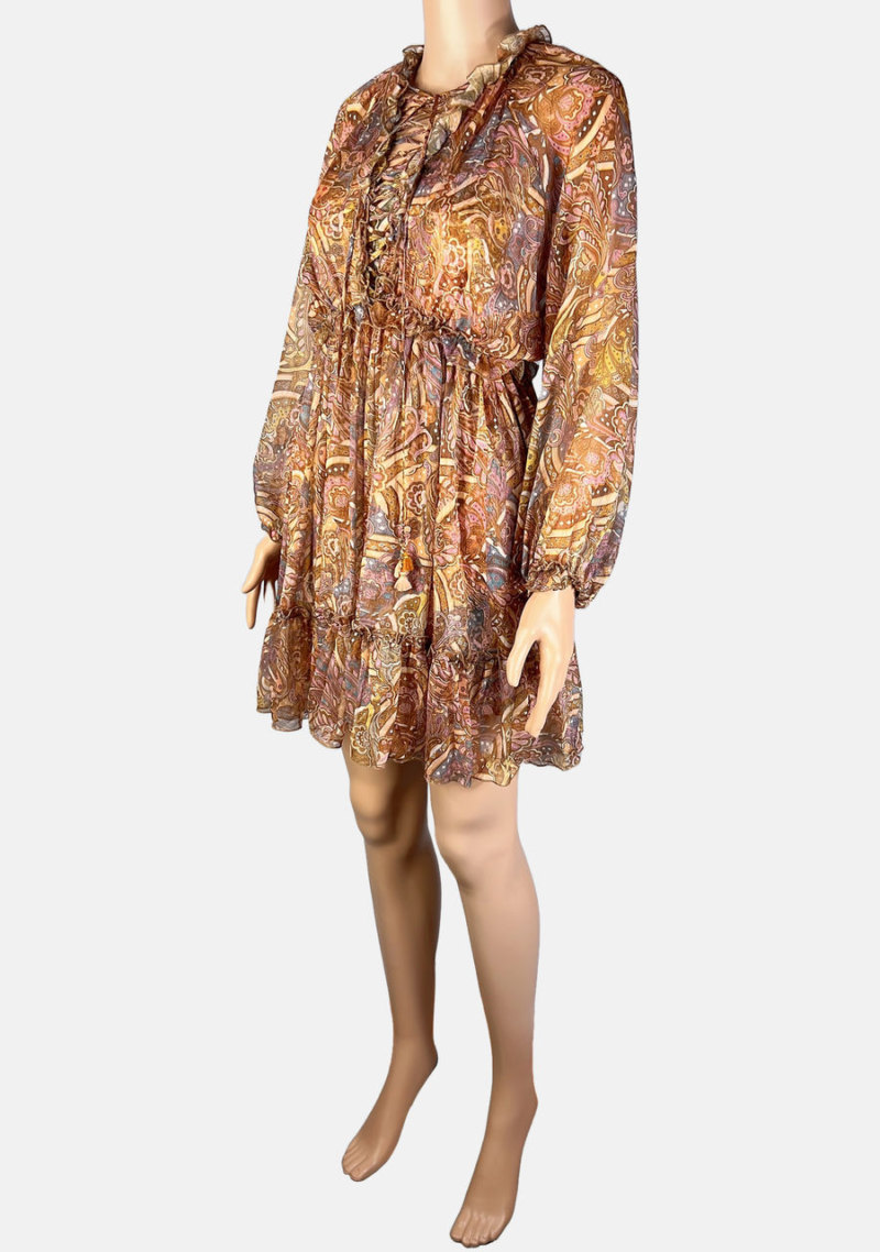 Stylites Zimmerman Inspired Bohemian Silk Long Sleeve Mini Dress with Matching Camisole