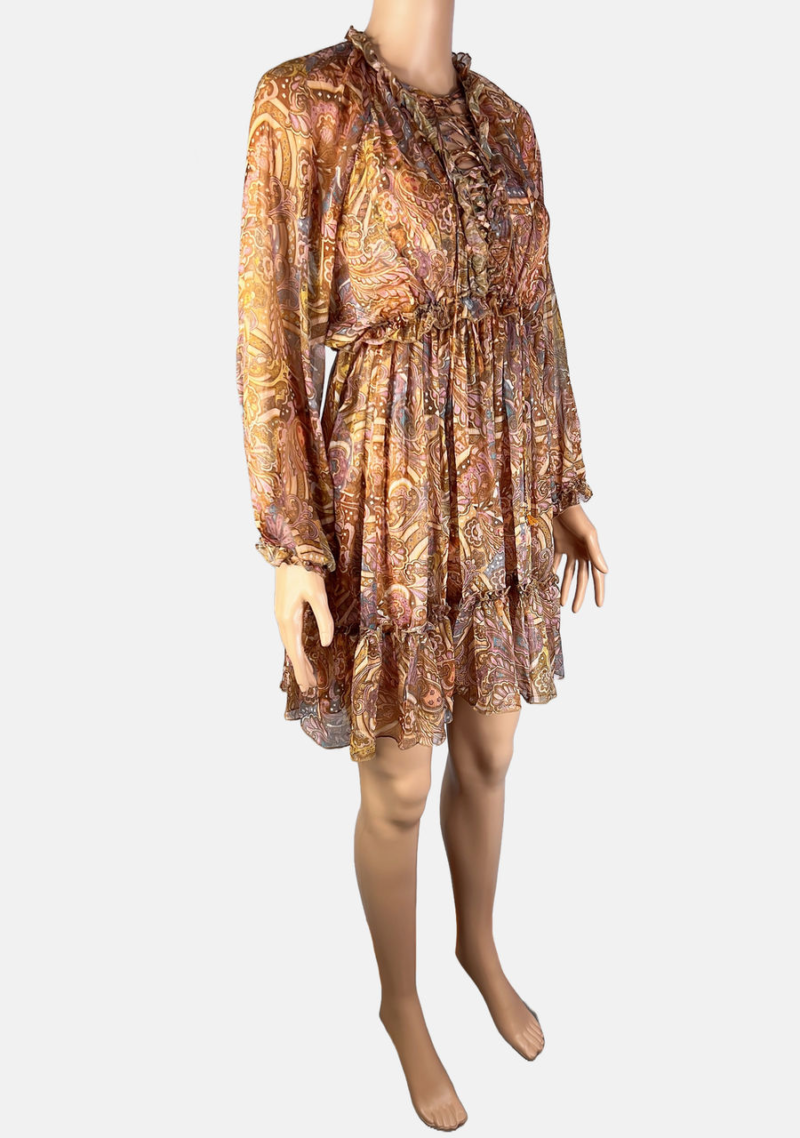 Stylites Zimmerman Inspired Bohemian Silk Long Sleeve Mini Dress with Matching Camisole