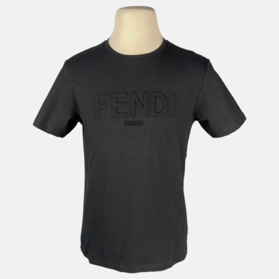 Stylites Fendi Roma Men's Round Neck Shirt with Embossed "FENDI ROMA" Front Print Size Chart