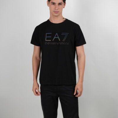 Stylites Giorgio Armani Men's Round Neck Shirt with Embossed "EA7 EMPORIO ARMANI" Front Print