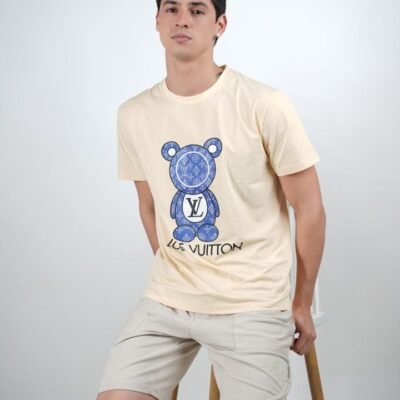 Stylites Louis Vuitton Round Neck Shirt with Louis Vuitton Blue Teddy Bear Front Print