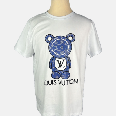 Stylites Louis Vuitton Round Neck Shirt with Louis Vuitton Blue Teddy Bear Front Print