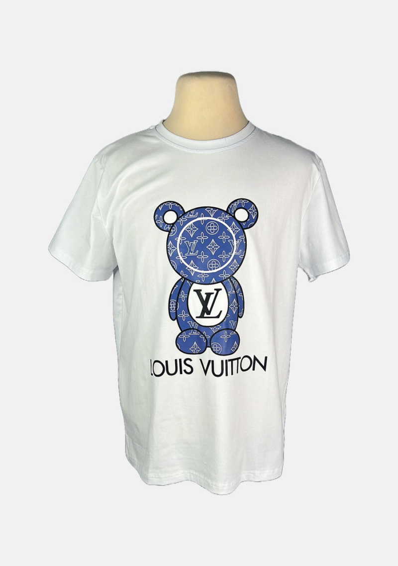 Stylites Louis Vuitton Round Neck Shirt with Louis Vuitton Blue Teddy Bear Front Print