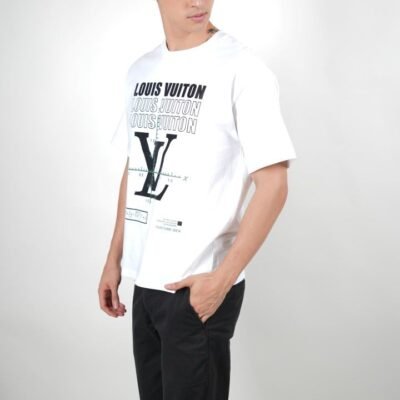 Stylites Louis Vuitton Round Neck Shirt with 3 Lines of  "LOUIS VUITTON" Text and X-Y Coordinate Formula Prints