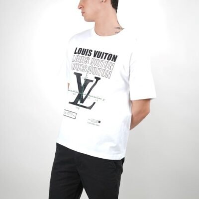 Stylites Louis Vuitton Round Neck Shirt with 3 Lines of  "LOUIS VUITTON" Text and X-Y Coordinate Formula Prints