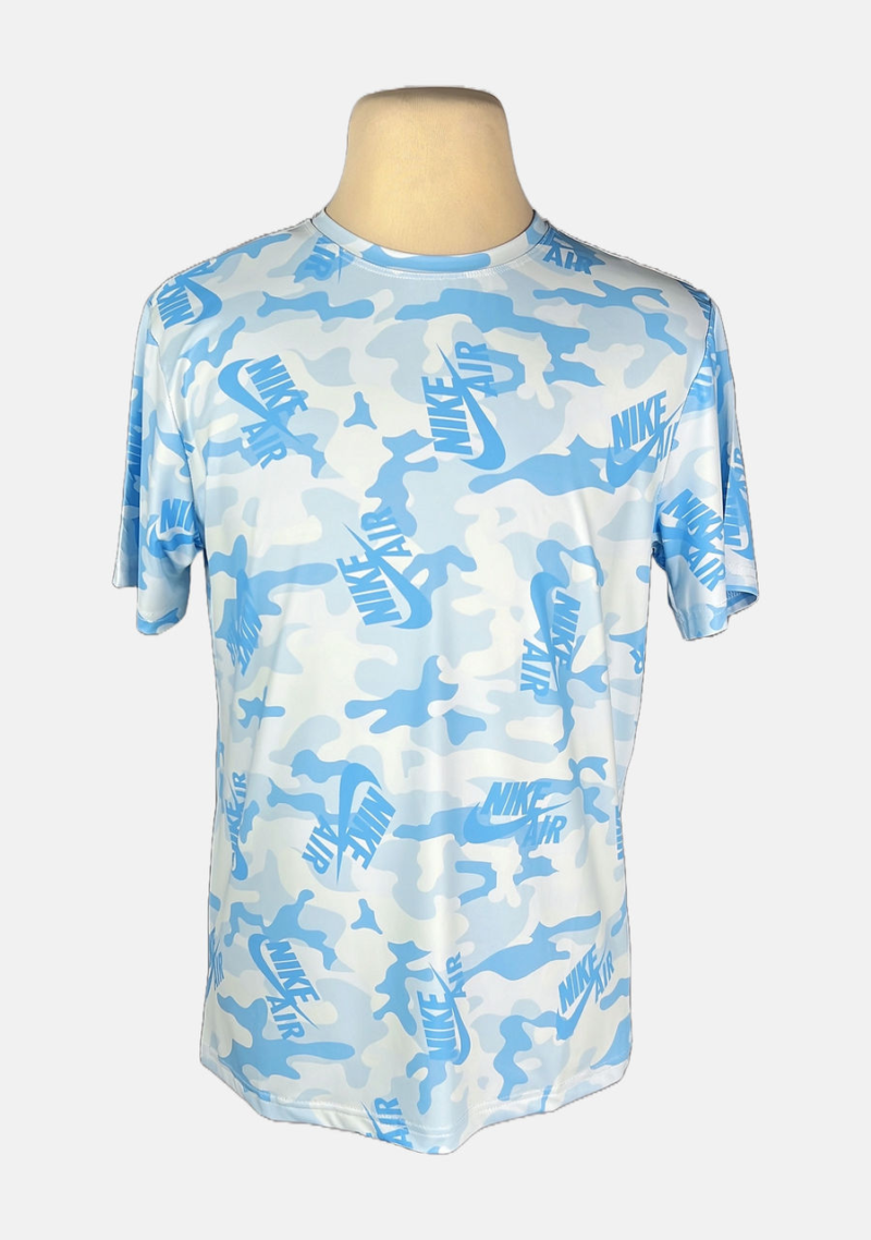 Stylites Nike Round Neck Shirt with Light Blue Camouflage Design and Nike AIr Logo Prints Size Chart