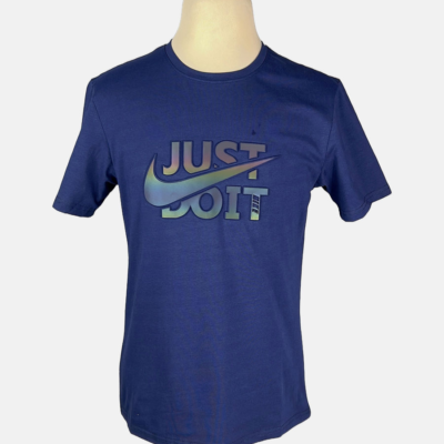 Stylites Nike Round Neck Shirt with Embossed  Semi-Reflecting Purple Chrome "Just Do It" Nike Logo