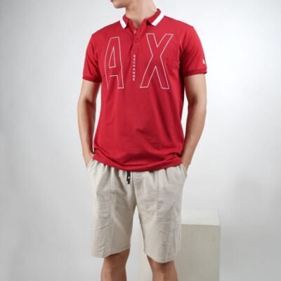 Stylites Armani Exchange Polo Shirt with "AX EXCHANGE" Print on Front  and "AX" Print on Left Sleeve